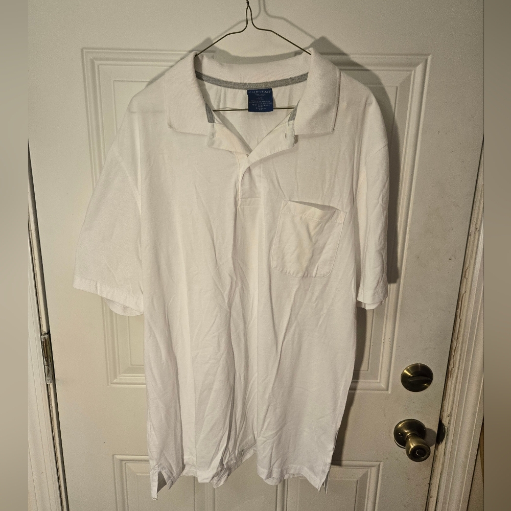 Vintage Puritan Mens Size Large Cotton Polyester Collared Shirt Pocket White